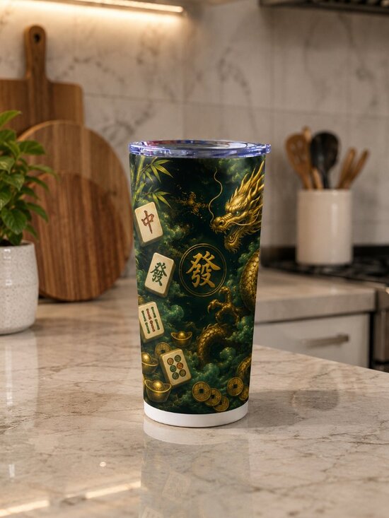 Elevara Studios Other - Gold Dragon Mahjong Tumbler 20oz | Mahjong Gift for Her | Jade Green Chinese